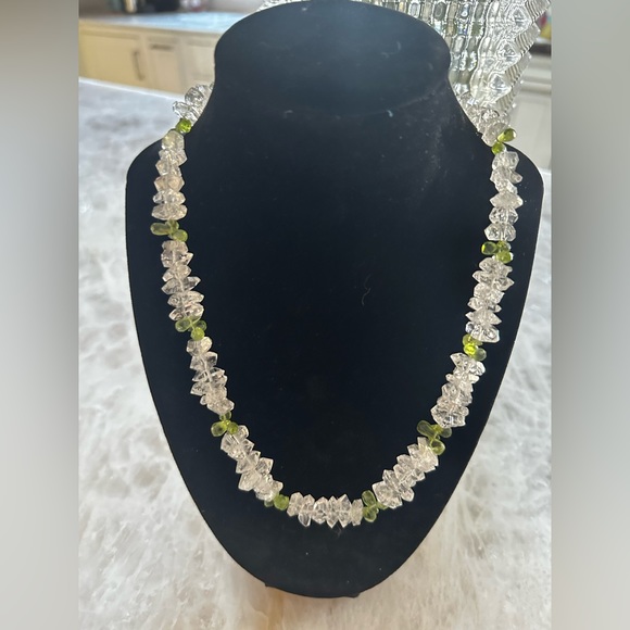 20in Herkimer Diamond and Peridot Briolette Beads Necklace with Sterling Clasp - Picture 3 of 3